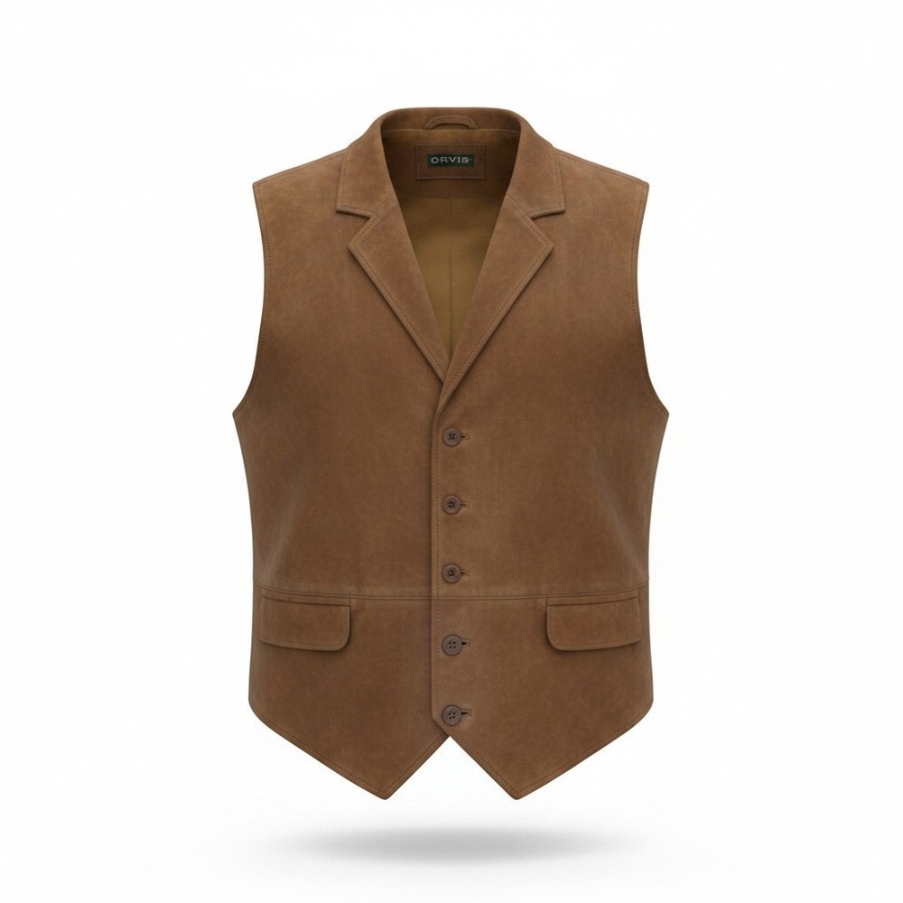 Orvis Suede Lapel Vest Mens XL Brown Leather BNUBK $325 Equestrian New
